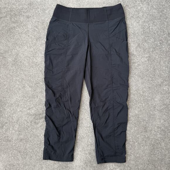 prAna Capri Pants Womens XS Black Stretch Nylon Ruched Side Pockets Travel Yoga - Picture 1 of 11